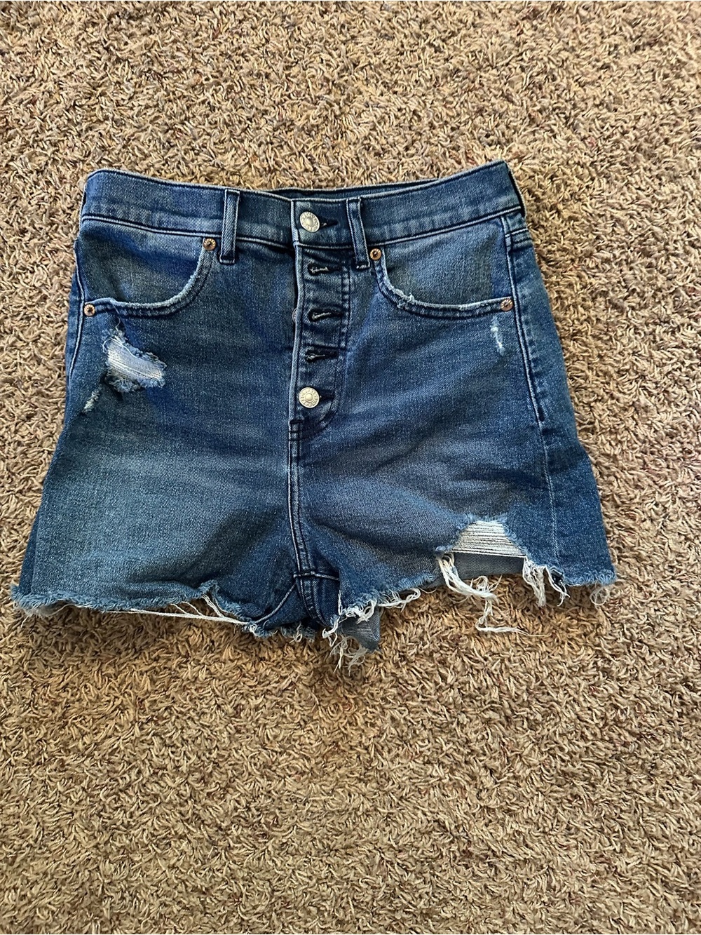 Express Dark Blue High-Rise Distressed Denim Shorts